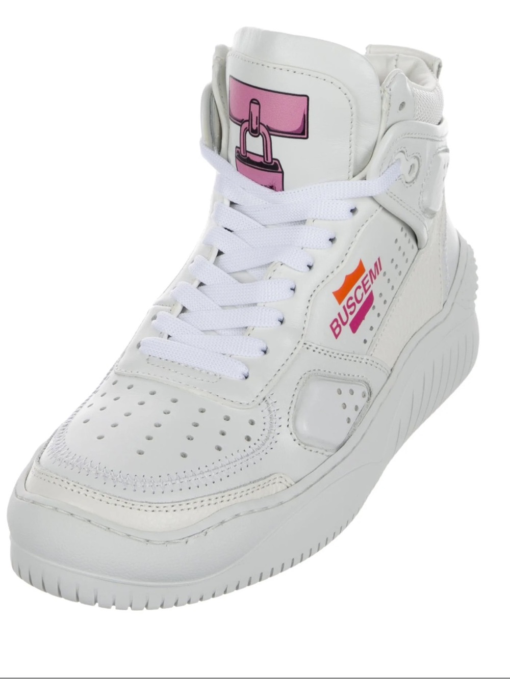 New Buscemi Womens Basket White/Pink  Leather High Top sneakers Size 37